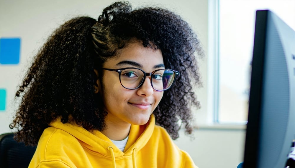 Estudante utilizando computador para aprender online